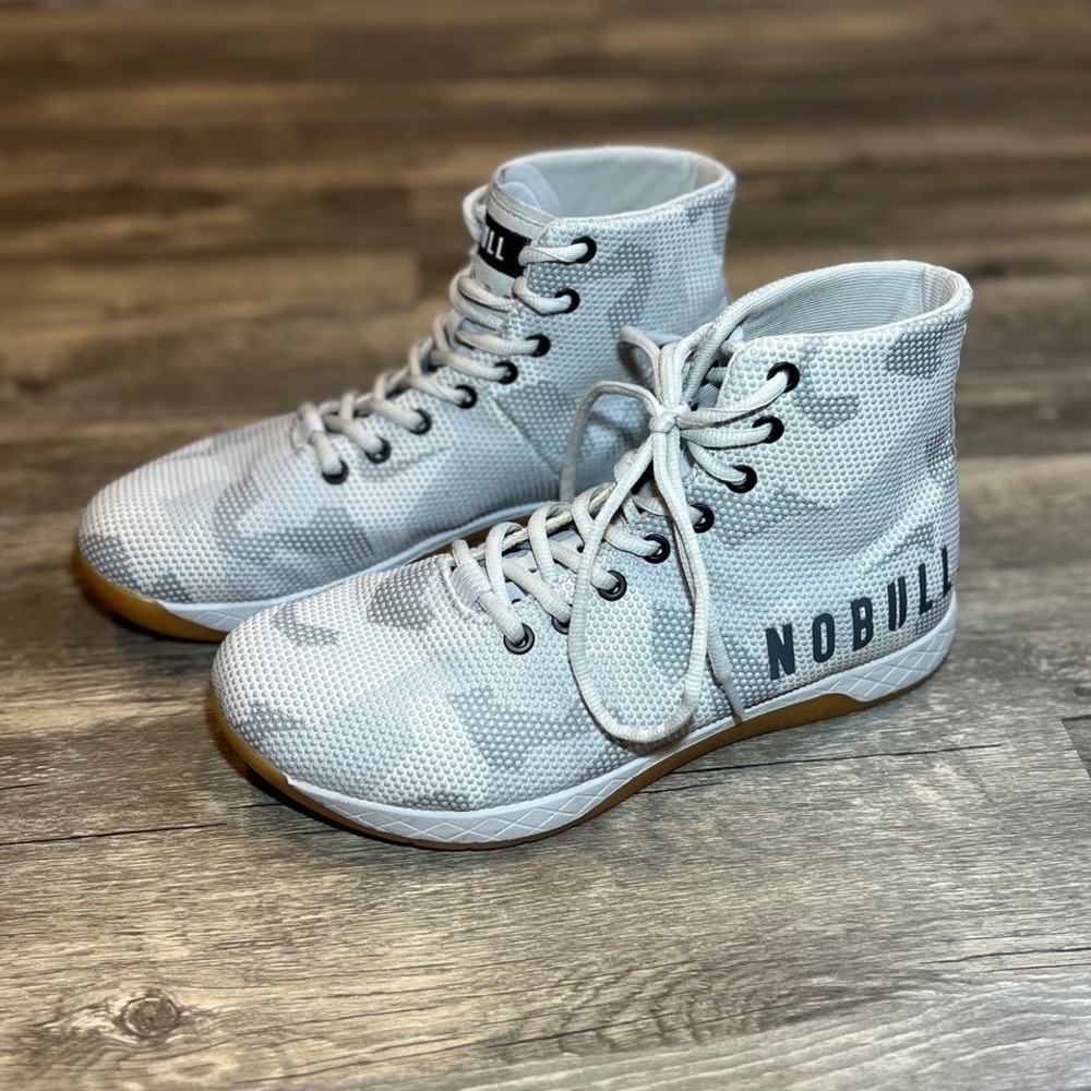 NOBULL High Top Trainer Shoes Gray Camo Gum Sole CrossFit Women's 9 Men's 7.5